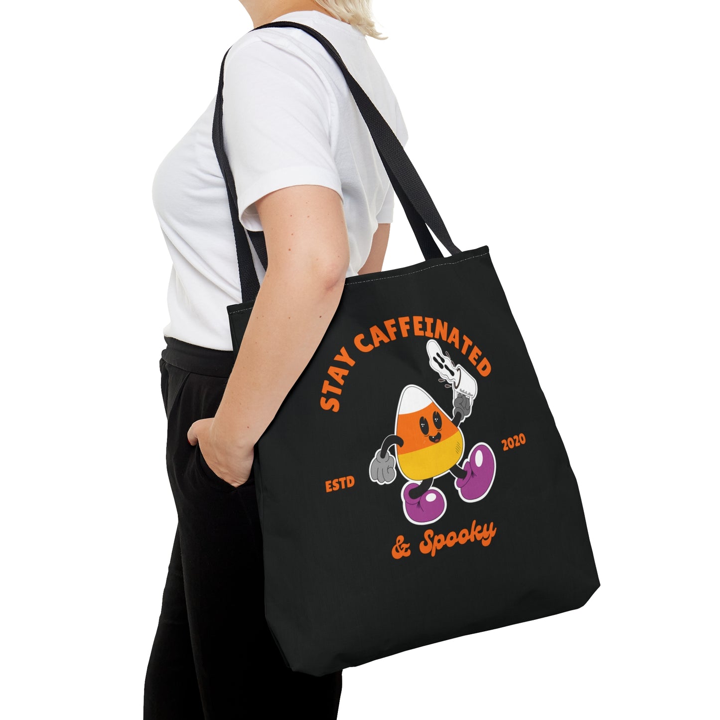 Stay caffeinated and spooky Candy corn tote