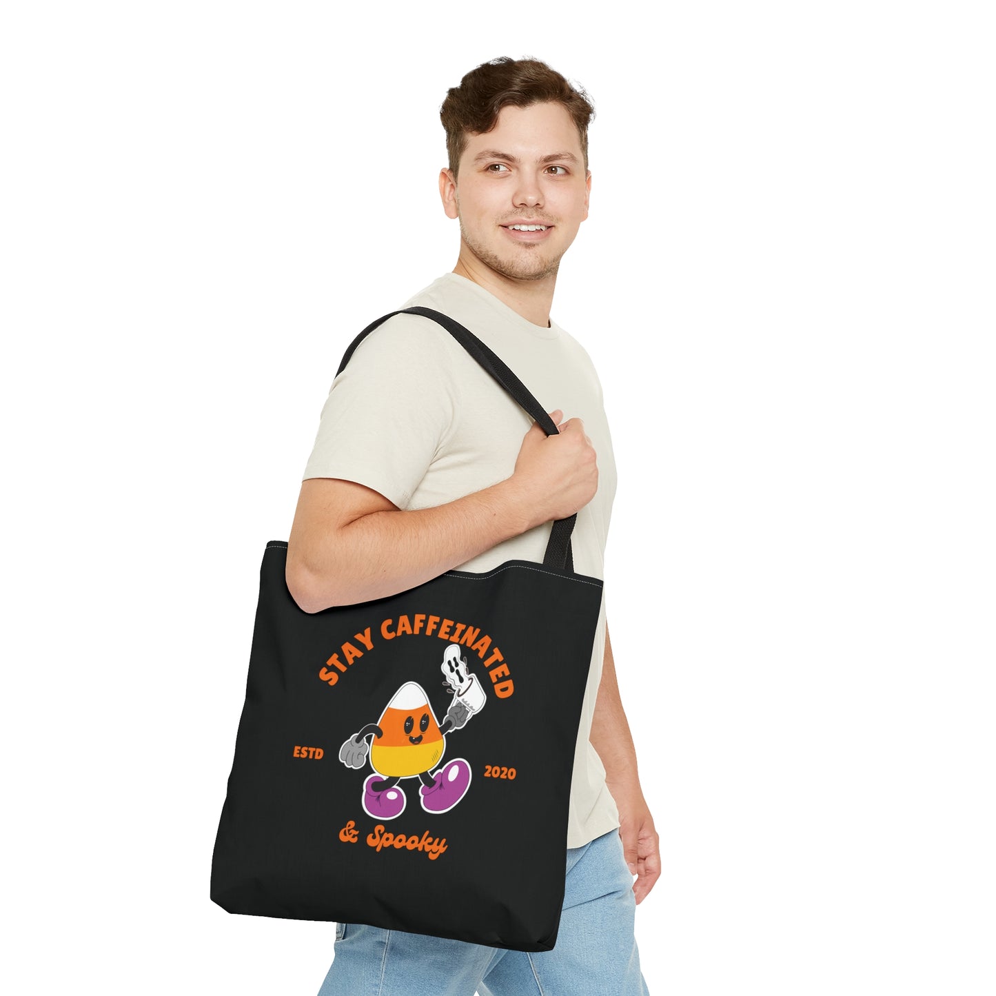 Stay caffeinated and spooky Candy corn tote